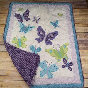 NoJo Butterfly Quilt Baby Blanket Comforter Purple Green Turquoise